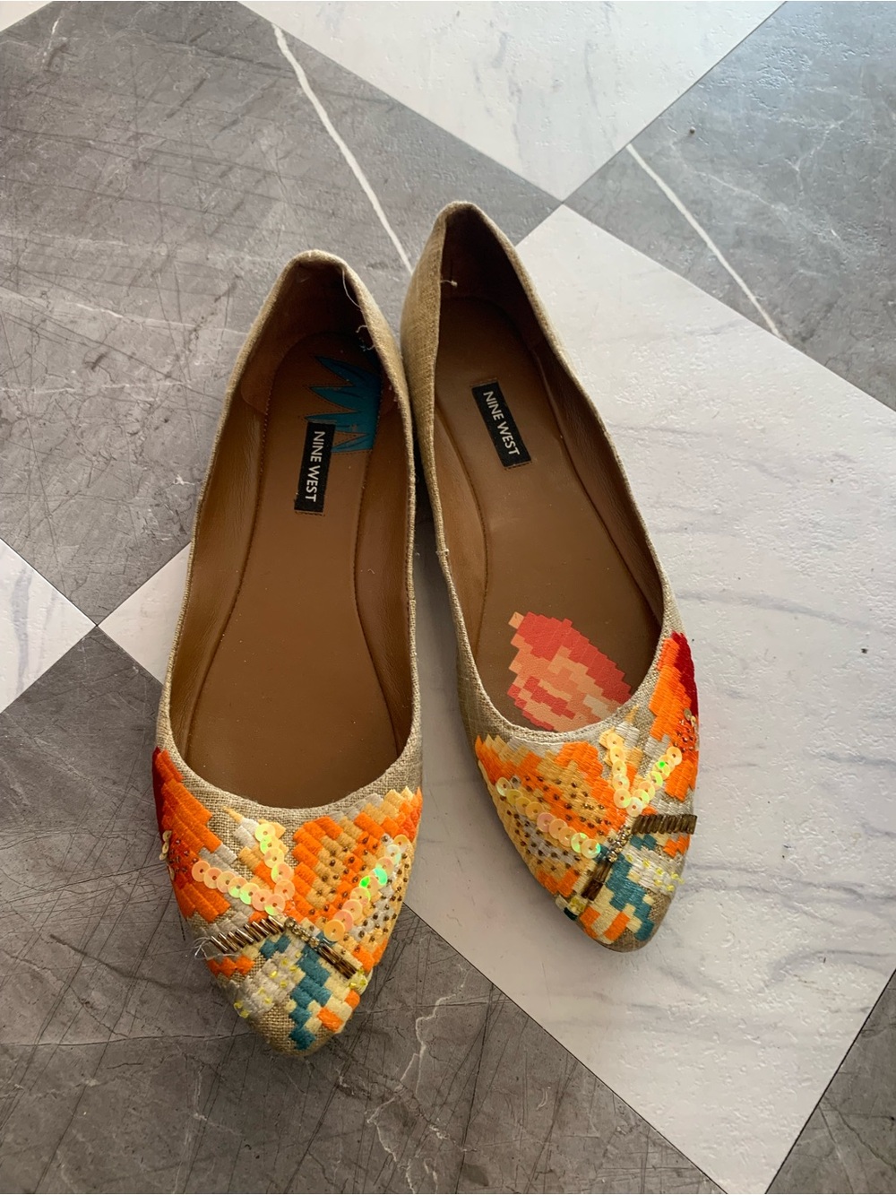 Nine West Orange Multi Sequin Pointed Toe Flats